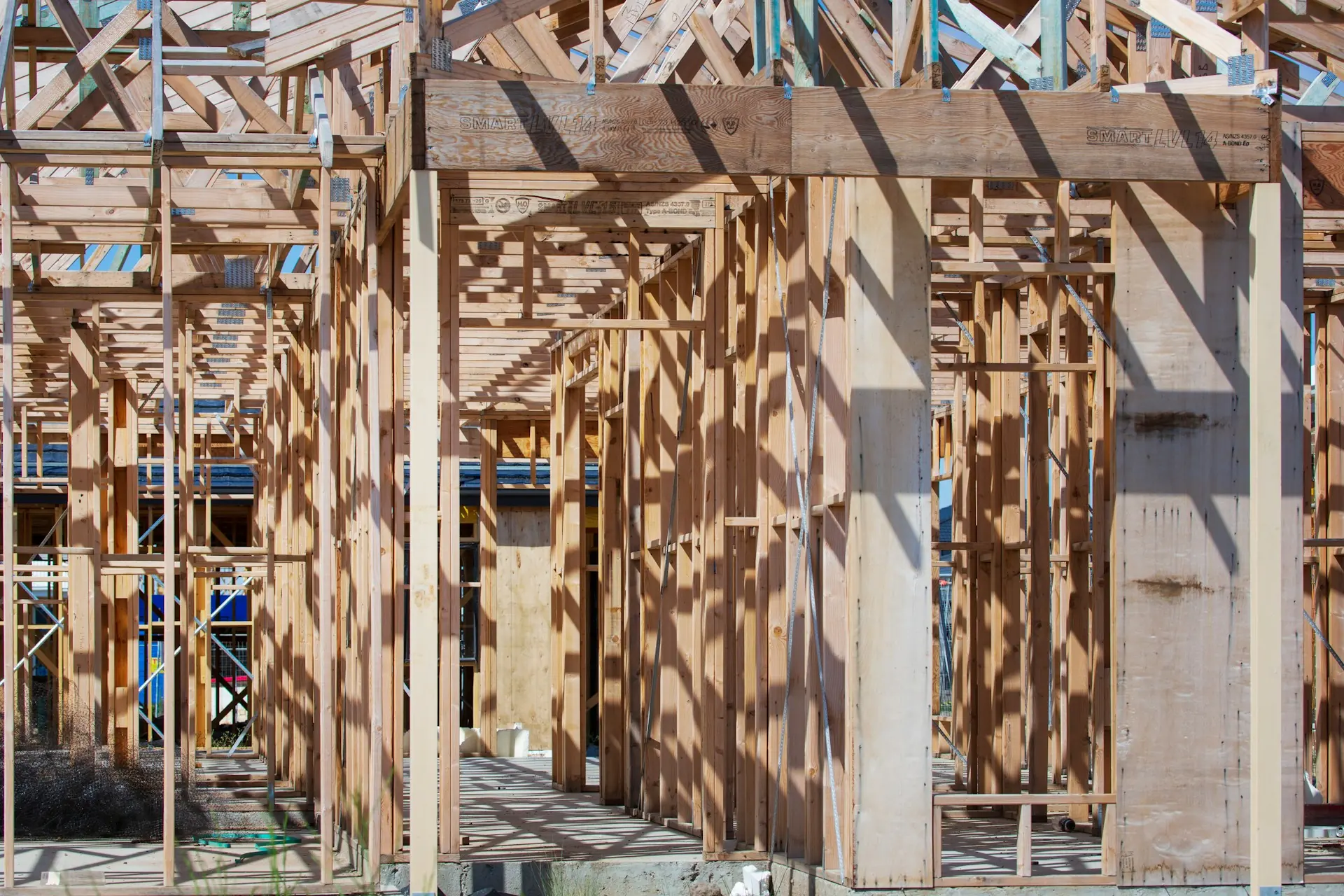 Close view of new wood framing members